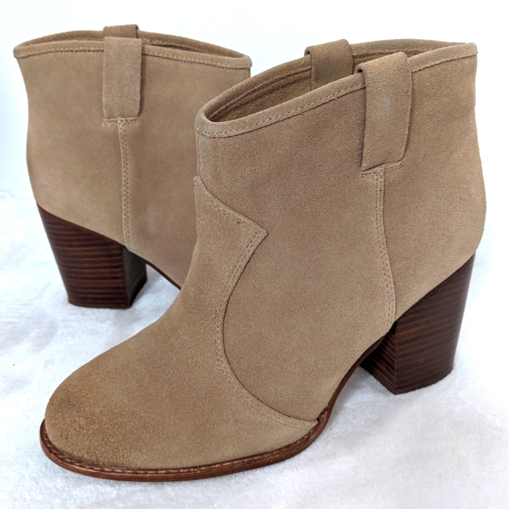 Splendid Light Tan Fine Leather Suede Ankle Booties Chunky Heel